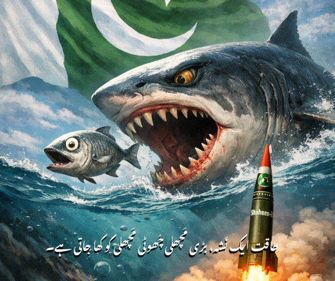 طاقت ایک نَشہ، بڑی مَچھلی چُھوٹی مَچھلی کو کھا جاتی ہے۔