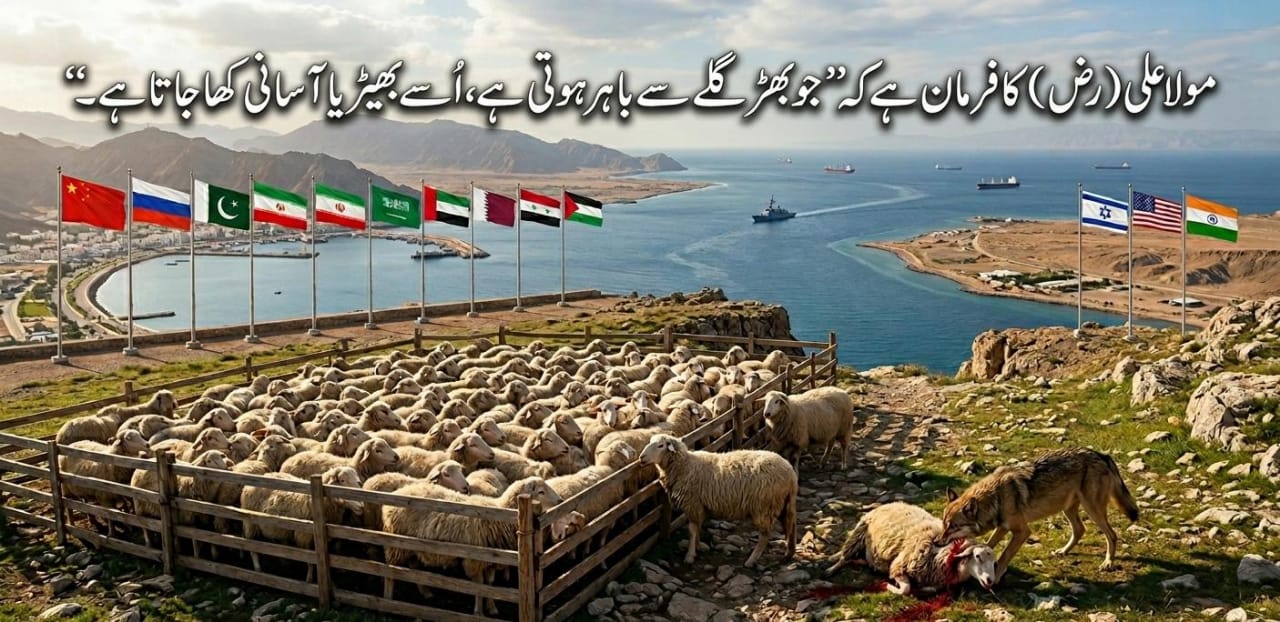 مُولا علی (رض)کا فرمان ہے کہ “جو بِھیڑ 🐑 گلے سے باہر ہوتی ہے، اُسے بھیڑیا 🐺 آسانی سے کھا جاتا ہے””