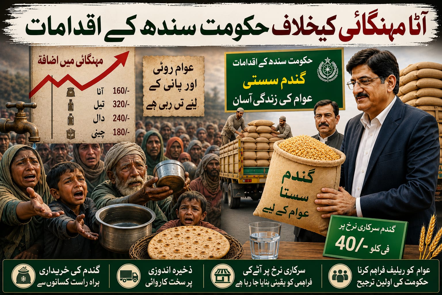 آٹا مہنگاٸی کےخلاف حکومت سندھ کے اقدامات